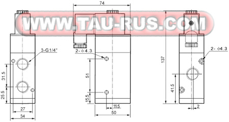 Габаритные и присоединительные размеры пневмораспределителя 3V410-15 Габаритные и присоединительные размеры пневмораспределителя 3V410-15