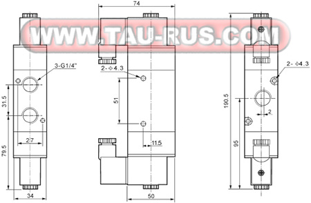 Габаритные и присоединительные размеры пневмораспределителя 3V420-15 Габаритные и присоединительные размеры пневмораспределителя 3V420-15