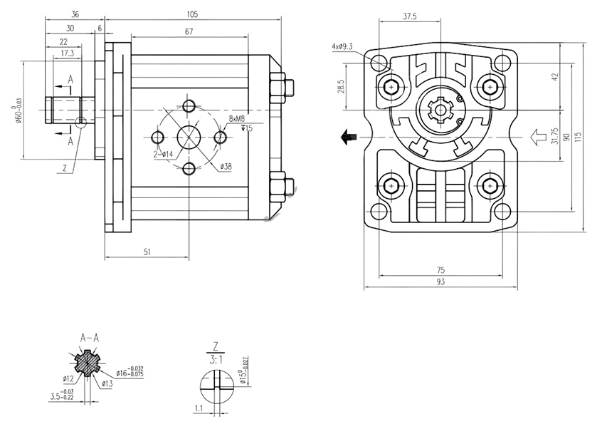 Чертеж насоса НШ16М-3 Чертеж насоса НШ16М-3