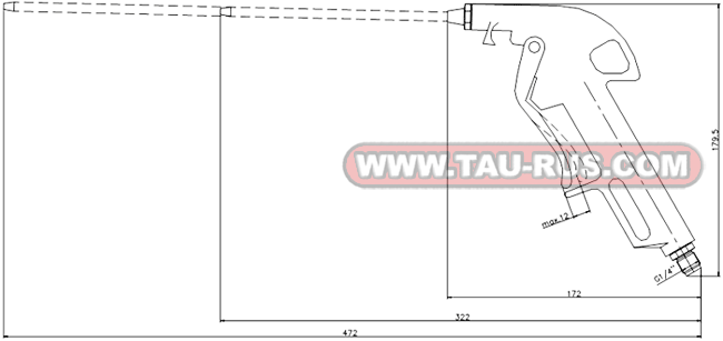 Габаритные и присоединительные размеры обдувочных пистолетов PA/4_50040, PA/4L_50041, PA/4LL_50042, PA/4N_50047, PA/4NL_50048, PA/4NLL_50049 Габаритные и присоединительные размеры обдувочных пистолетов PA/4_50040, PA/4L_50041, PA/4LL_50042, PA/4N_50047, PA/4NL_50048, PA/4NLL_50049