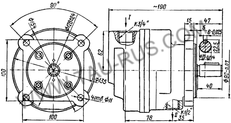 Присоединительные размеры пластинчатых насосов Г12-3 Присоединительные размеры пластинчатых насосов Г12-3