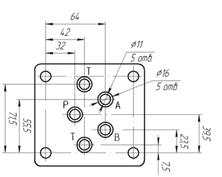 Монтажная поверхность гидрораспределителей, ПГ73-12, БПГ73-12 Монтажная поверхность гидрораспределителей, ПГ73-12, БПГ73-12