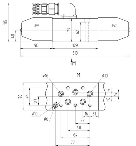 Габаритные размеры и монтажная поверхность ПГ73-12 Габаритные размеры и монтажная поверхность ПГ73-12