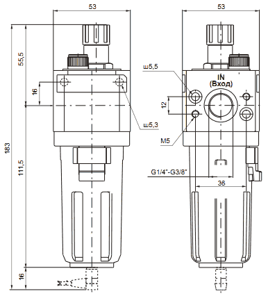 Размеры маслораспылителей 17203A и 17203B Размеры маслораспылителей 17203A и 17203B