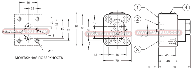 Размеры клапанов обратных VR3-P1/10, VR3-P3/10, VR3-P4/10 Размеры клапанов обратных VR3-P1/10, VR3-P3/10, VR3-P4/10