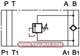 Обозначение (гидросхема) клапанов подпорных PBM3-SB3/10N, PBM3-SB4/10N Обозначение (гидросхема) клапанов подпорных PBM3-SB3/10N, PBM3-SB4/10N