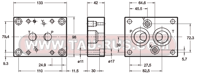 Габаритные и монтажные размеры плиты PMSZ5-AI6G/20 (код 1961241) Габаритные и монтажные размеры плиты PMSZ5-AI6G/20 (код 1961241)