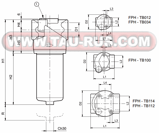 Габаритные и монтажные размеры фильтров FPH Габаритные и монтажные размеры фильтров FPH