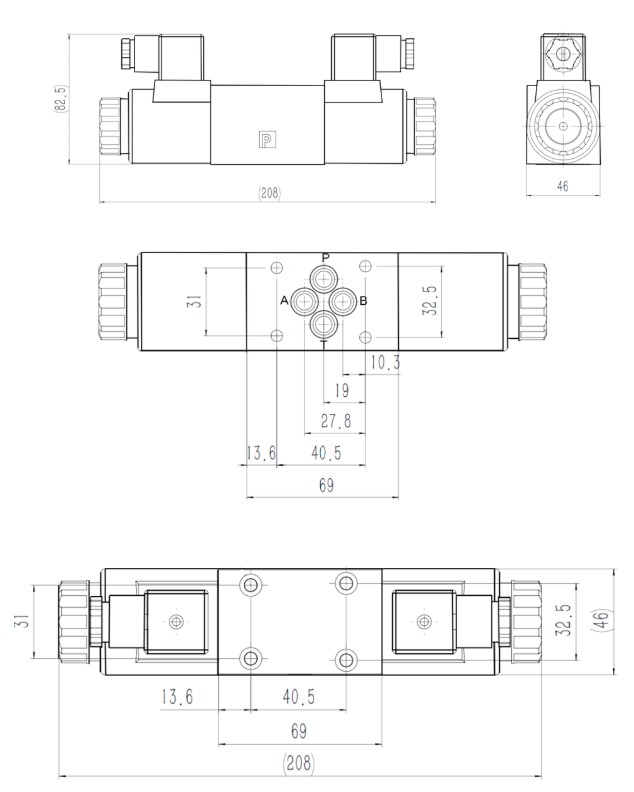 Чертеж ВЕ6 с двухсторонним электромагнитным управлением Чертеж ВЕ6 с двухсторонним электромагнитным управлением