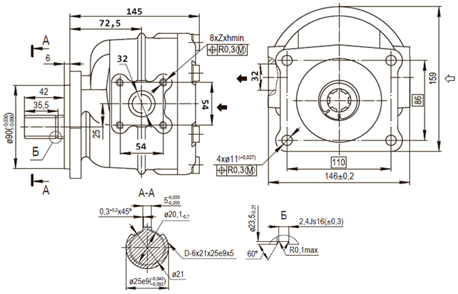 Присоединительные размеры насоса НШ50А-3 Присоединительные размеры насоса НШ50А-3